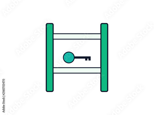 A stylized flat icon depicting a single key positioned inside a gate frame
