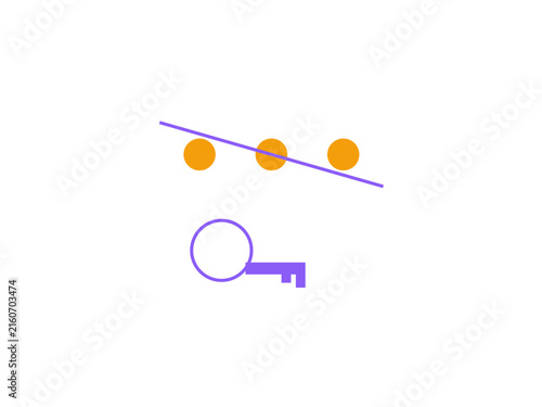 Minimalist graphic design featuring yellow circles and a purple key icon