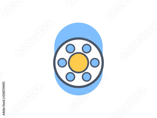 A minimalist flat icon featuring a stylized security dome camera against a soft blue rounded background element design