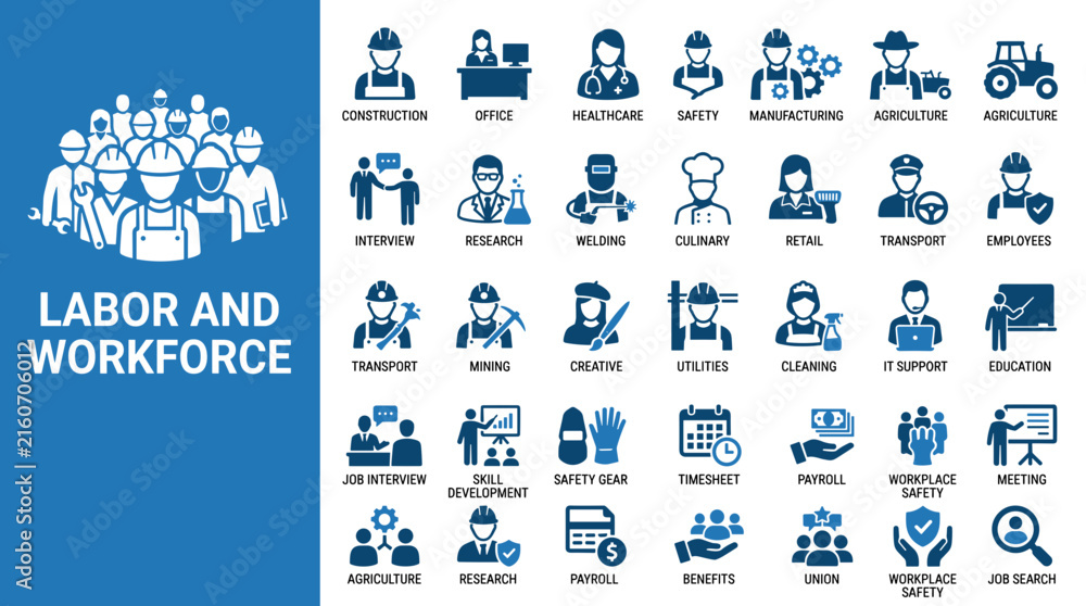 Naklejka premium Professional labor and workforce icons representing various industries