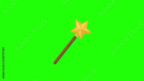 Magic wand animated sparkling star wizard stick fairy tale in 4k green screen background