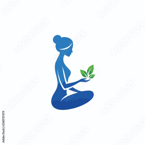 Woman Holding Plant in Meditative Pose Illustration
