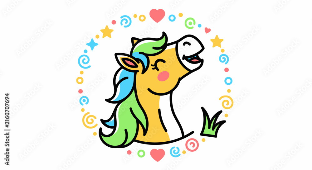 Fototapeta premium colorful cartoon horse with decorations