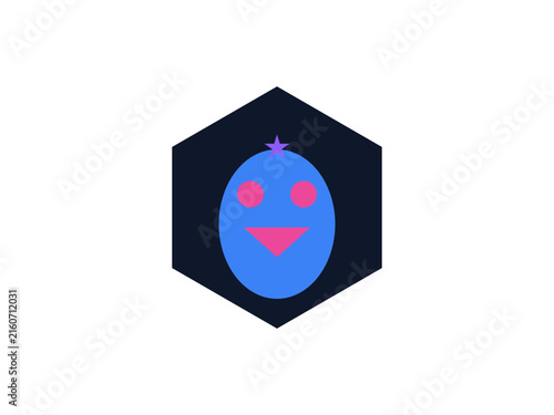Foto A minimalist flat icon featuring a blue oval character with pink circular eyes a
