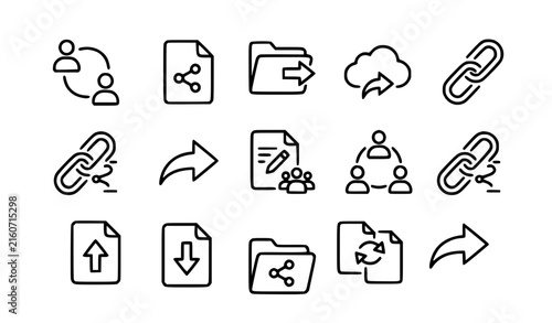 File Sharing and Collaboration Outline Vector Icon Collection