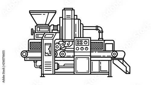 Industrial Manufacturing Machine Outline Vector Illustration