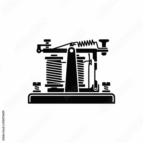Telegraph machine transmitter icon represents vintage communication technology in a minimalist black vector style.