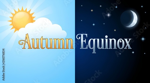 Autumn Equinox text with day and night split.