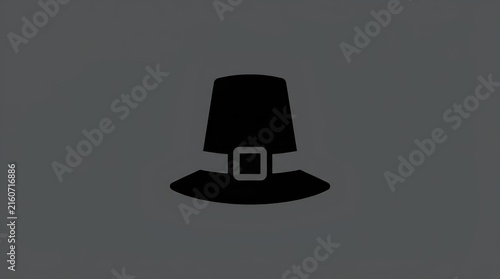 Black pilgrim hat silhouette on grey background.