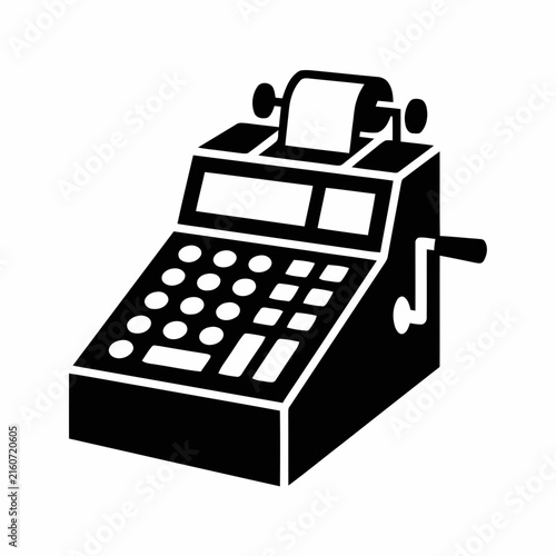 Cash register black vector icon represents retail checkout, business sales, and financial transactions.