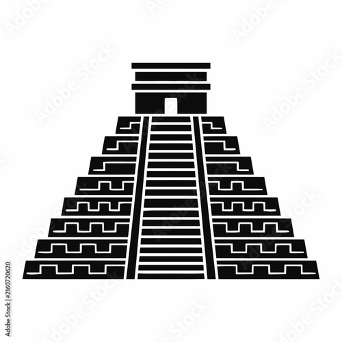 Mayan pyramid black silhouette vector icon represents ancient architecture and Mesoamerican history.