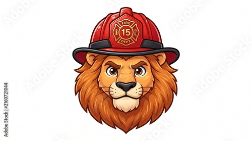 Brave Firefighter Lion Character Vector Illustration Isolated on White Background