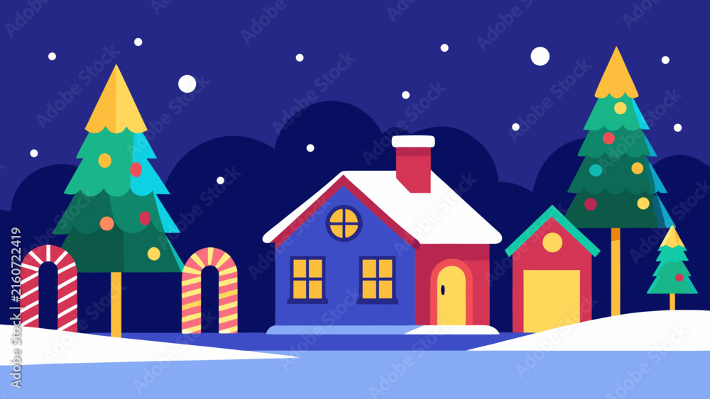 Naklejka premium Christmas Village Street Winter Landscape 