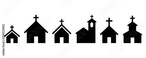 Church Silhouette Icons Set with Christian Church Buildings Crosses Cathedral and Religious Architecture Vector Collection