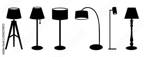 Floor Lamp Silhouette Icons Set with Standing Lamps Home Lighting Interior Decor and Household Vector Collection