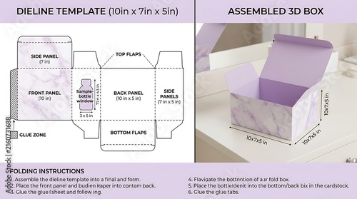 Custom product packaging dieline template with marble pattern design