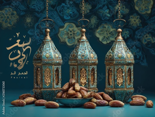 Ramadan lanterns with dates on table 1.