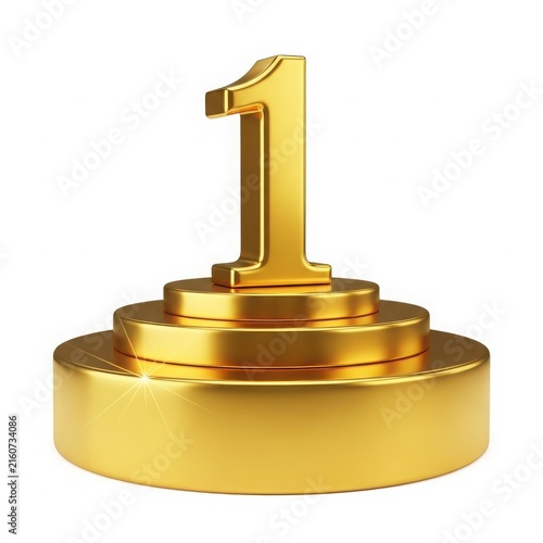 Golden trophy with number one isolated on white background