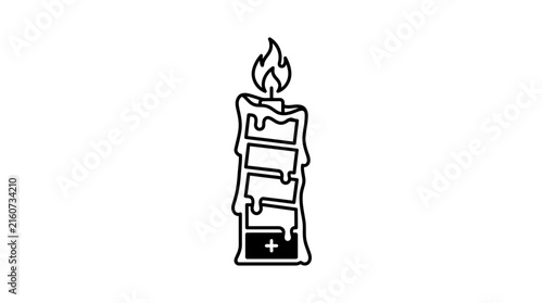 Battery-shaped candle with flickering flame symbolizing energy and power concept