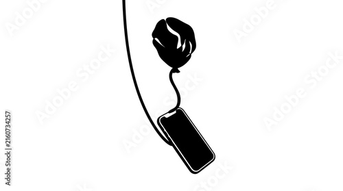 Hand holding smartphone with deflating sad balloon symbolizing disappointment and loss of connection