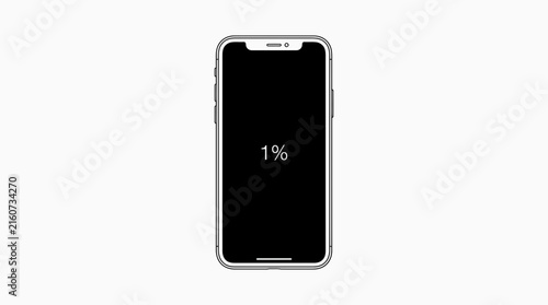 Smartphone displaying 1 percent battery charge on black screen with low power warning