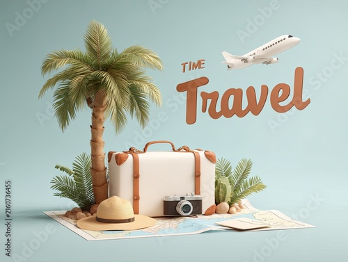 Travel vacation getaway palm tree luggage.