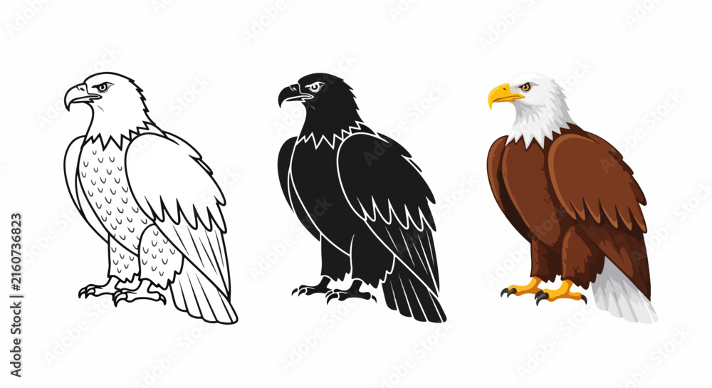 Fototapeta premium Majestic eagle bird vector icon set: Clipart, sticker - icon set, logo template - SVG and PNG icons - flat icon set