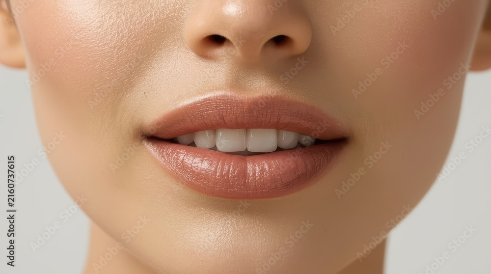 Obraz premium Close up female lips gentle smile minimalist beauty portrait