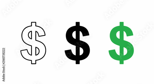 Dollar currency symbol vector icon set: Clipart, sticker - icon set, logo template - SVG and PNG icons - flat icon set