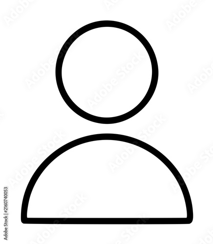 Minimalist hand-traced vector icon illustration depicting a generic user silhouette with circular head and rounded shoulders, perfect for user profile placeholders and modern interface designs