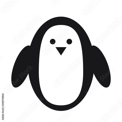 Minimalist black and white penguin vector silhouette graphic icon with abstract
