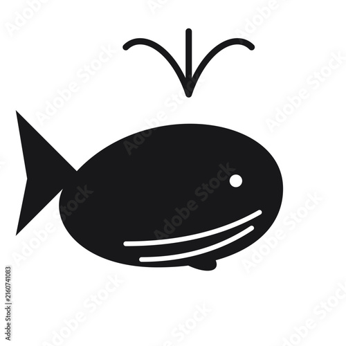 Cute black silhouette whale spouting water graphic vector icon with silhouette