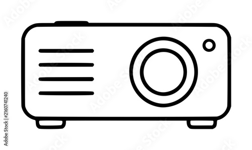 Sleek hand-traced vector icon illustration of a minimalist game projector device with rounded edges, circular lens, and small indicator dot