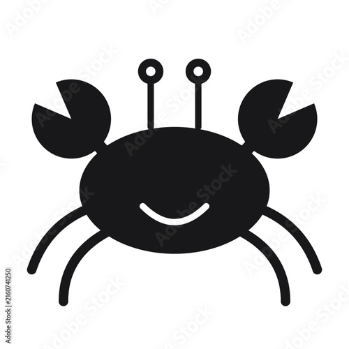 Cute smiling black silhouette crab sea animal vector graphic icon with wildlife