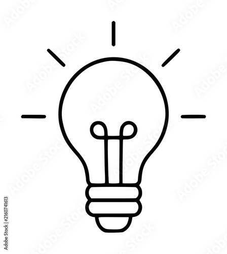 Bild auf Leinwand Hand-traced minimal line art vector icon of a glowing classic incandescent light