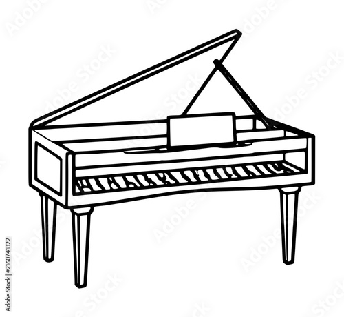Fotografía Hand-traced vector line icon of a classic grand claw-leg clavichord with opened