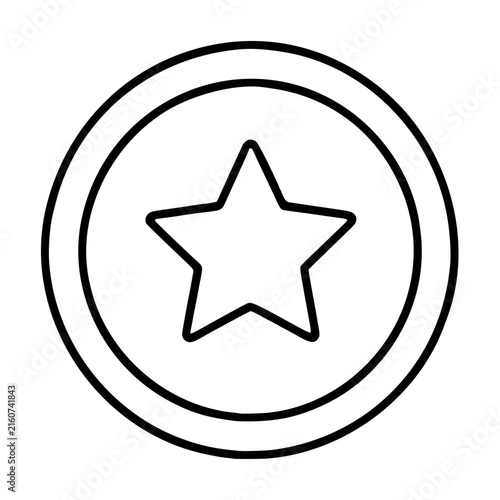 Black line vector icon of a five-pointed star centered inside two concentric circles on white background, hand-traced outline illustration, clean minimalist design, perfect for badges and ratings
