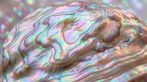 Close up of colorful abalone shell texture with mother of pearl iridescence