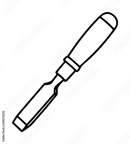 Canvas Print Hand traced vector illustration of a classic wood carving chisel tool with sharp