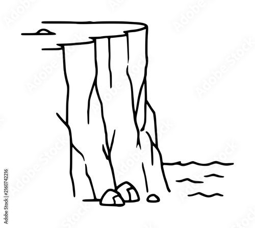 Konstfotografi Hand-drawn cliff vector icon featuring a steep rocky seaside precipice illustrat
