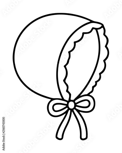 Bild auf Leinwand Hand-drawn line illustration of a classic baby bonnet with a decorative scallope