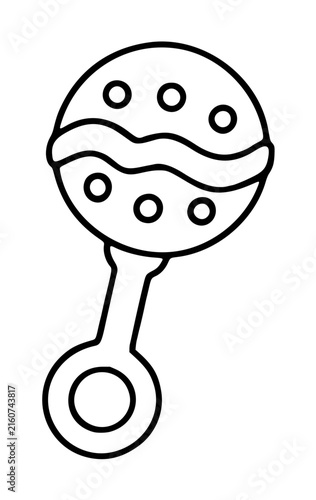 Bild auf Leinwand Hand-traced vector icon of a classic baby rattle toy featuring a round head with decorative dots and a wavy line pattern, perfect for nursery themes, infant care illustrations, and child designs