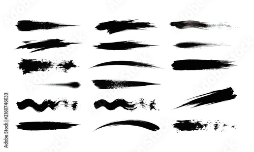 Картината върху платно Black Brush Line Vector Set Grunge Ink Paint Stroke Elements Illustration