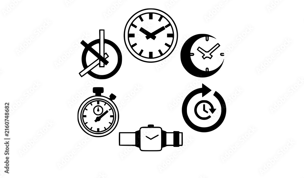 Fototapeta premium Modern Time and Clock Symbol Collection with Geometric Watch Stopwatch and Timer Icons for Minimalist Vector Illustration
