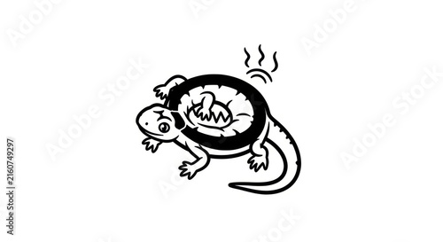 Картината върху платно Comical lizard with thermometer in body.
