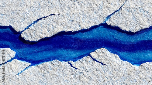 Icy glacier with deep blue crevices 