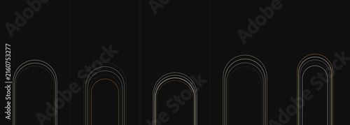 Photography Minimalist digital illustration featuring five thin glowing neon archways