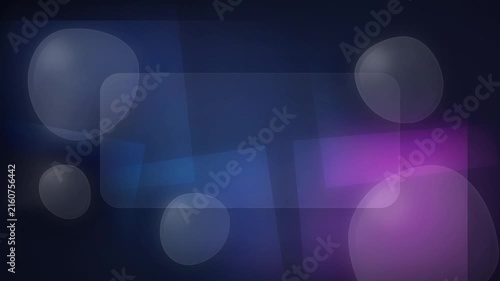 This abstract background features a dynamic gradient of blue and purple hues, overlaid with translucent, soft-edged geometric shapes and floating bubbles.