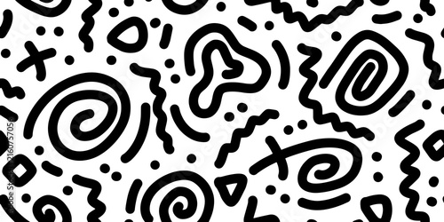 Fun line doodle seamless pattern. Creative minimalist style art background for children or trendy design with basic shapes. vector illustration.