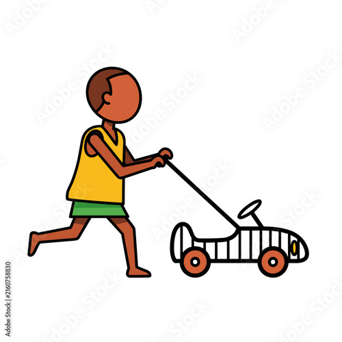 Boy Pulls Toy Car